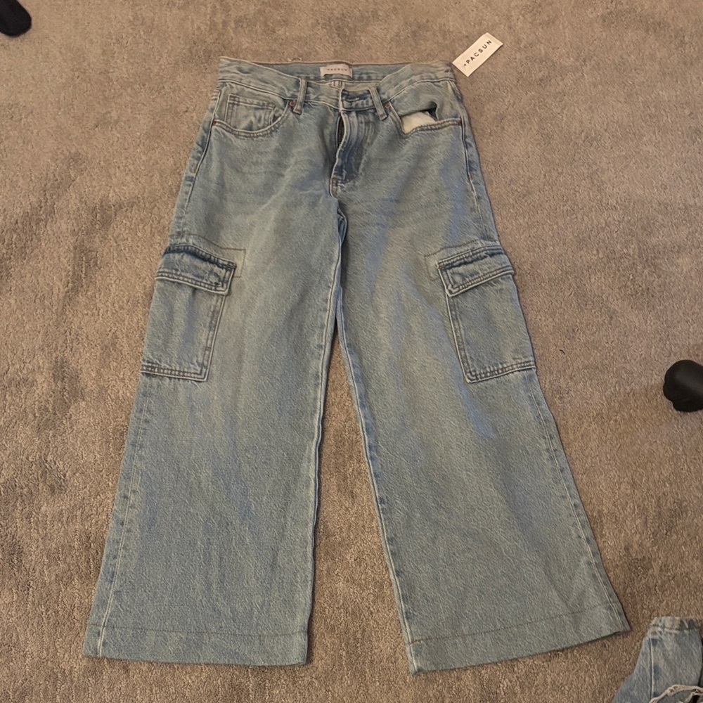 PacSun Light Blue Wide Leg Cargo Jeans